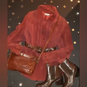 Genuine suede shirt with ruffle detail